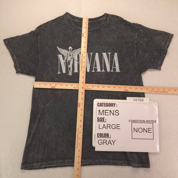 Nirvana Band Casual Crew Neck Graphic Shirt Adult Mens Size Large L Gray - Picture 5 of 9